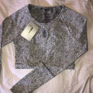 Gray Fleur Texture Cropped Long sleeve